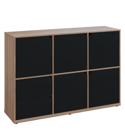 KU3-15DZ2 P skříňka 5-dvéřová, zásuvky, 1054x1522x400 mm, provedení pravé, dub bardolino/černá