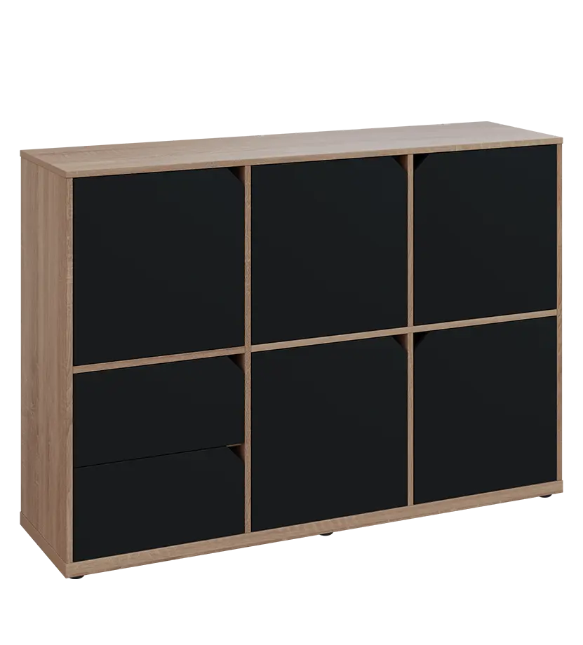 KU3-15DZ2 P skříňka 5-dvéřová, zásuvky, 1054x1522x400 mm, provedení pravé, dub bardolino/černá