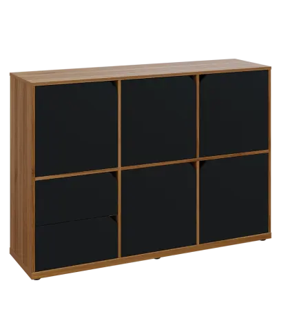 KU3-15DZ2 P skříňka 5-dvéřová, zásuvky, 1054x1522x400 mm, provedení pravé, ořech světlý/černá