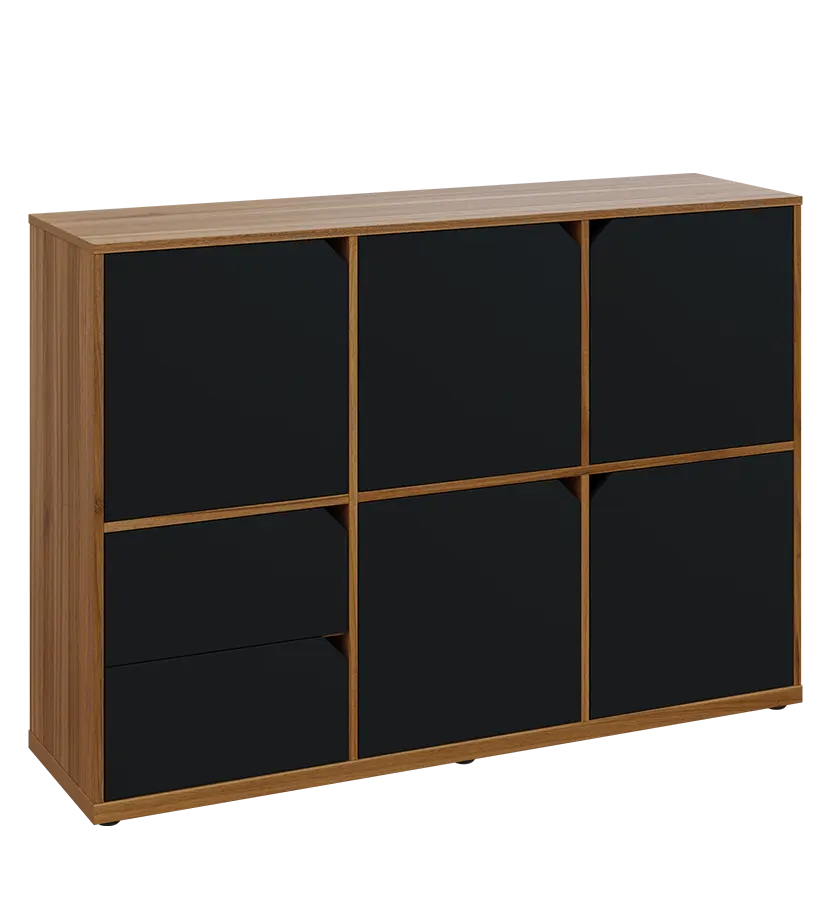 KU3-15DZ2 P skříňka 5-dvéřová, zásuvky, 1054x1522x400 mm, provedení pravé, ořech světlý/černá