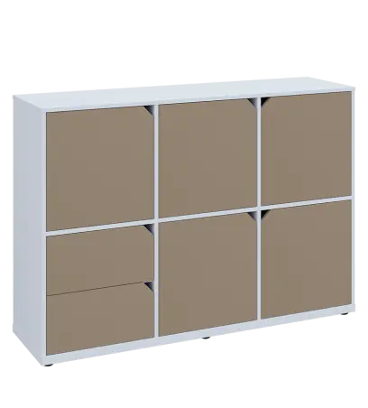 KU3-15DZ2 P skříňka 5-dvéřová, zásuvky, 1054x1522x400 mm, provedení pravé, bílá sněžná/latte