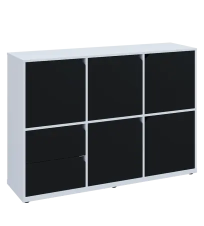 KU3-15DZ2 P skříňka 5-dvéřová, zásuvky, 1054x1522x400 mm, provedení pravé, bílá sněžná/černá