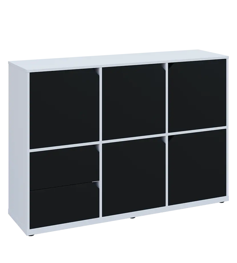 KU3-15DZ2 P skříňka 5-dvéřová, zásuvky, 1054x1522x400 mm, provedení pravé, bílá sněžná/černá