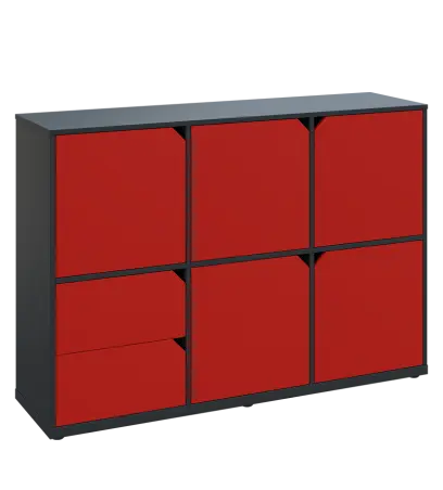 KU3-15DZ2 P skříňka 5-dvéřová, zásuvky, 1054x1522x400 mm, provedení pravé, antracit/červená