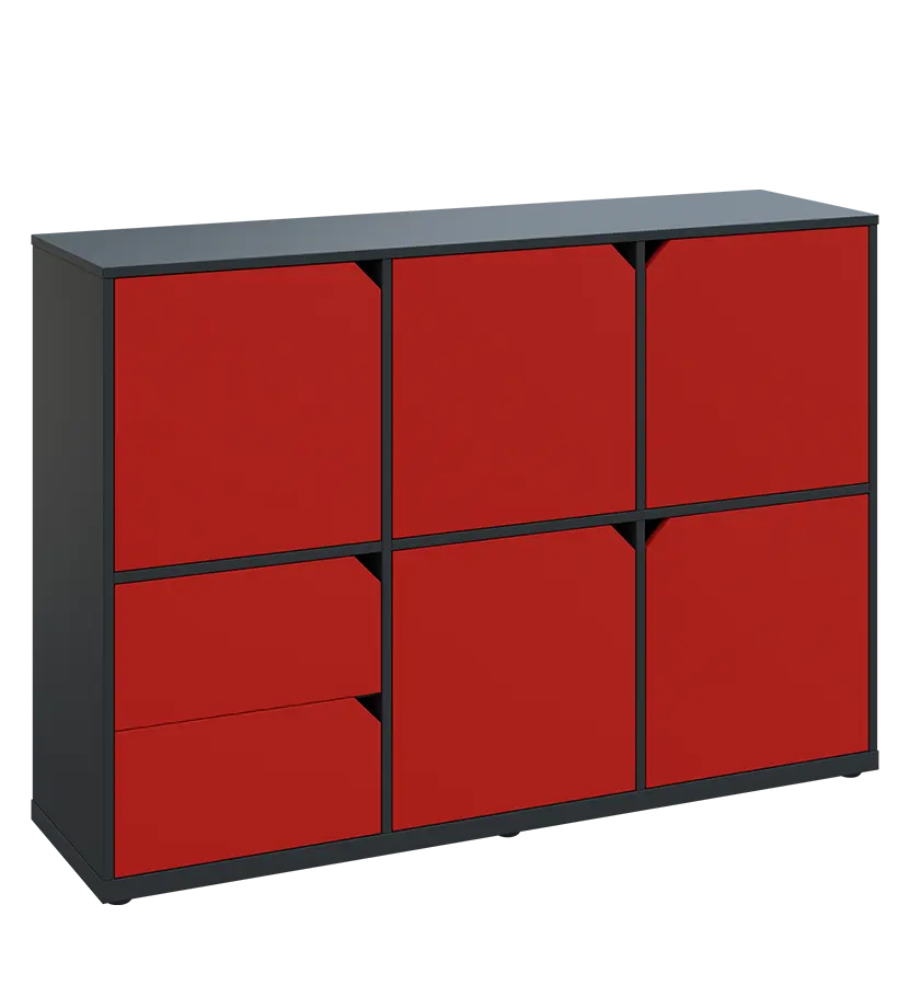 KU3-15DZ2 P skříňka 5-dvéřová, zásuvky, 1054x1522x400 mm, provedení pravé, antracit/červená