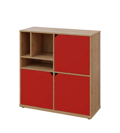 KU3-10DN3 L skříňka 3-dvéřová, niky, 1054x1022x400 mm, provedení levé, dub lite/červená