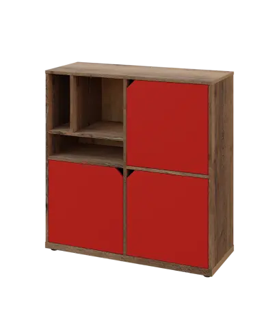 KU3-10DN3 L skříňka 3-dvéřová, niky, 1054x1022x400 mm, provedení levé, dub halifax cínový/červená