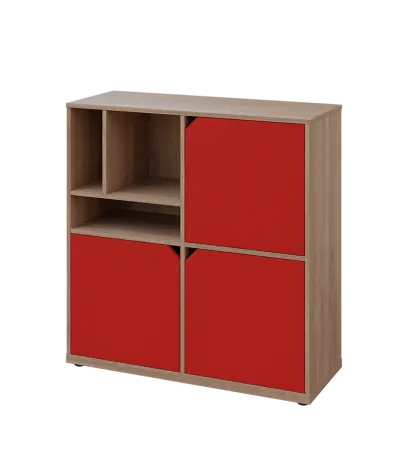 KU3-10DN3 L skříňka 3-dvéřová, niky, 1054x1022x400 mm, provedení levé, dub bardolino/červená