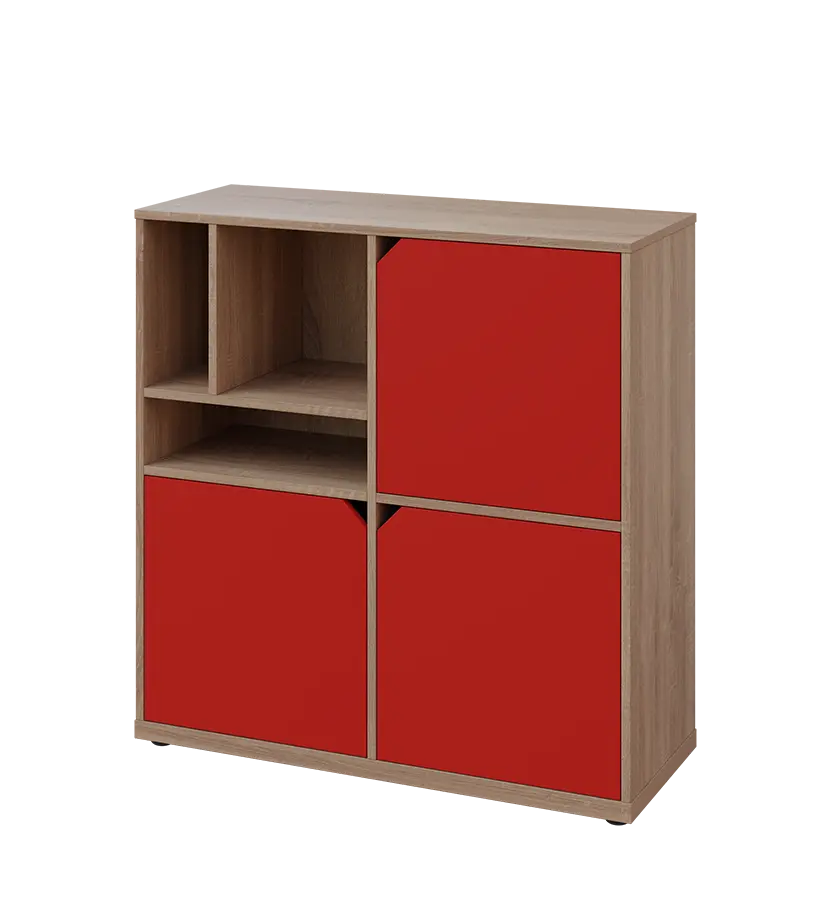 KU3-10DN3 L skříňka 3-dvéřová, niky, 1054x1022x400 mm, provedení levé, dub bardolino/červená