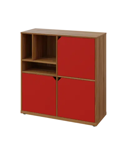 KU3-10DN3 L skříňka 3-dvéřová, niky, 1054x1022x400 mm, provedení levé, ořech světlý/červená