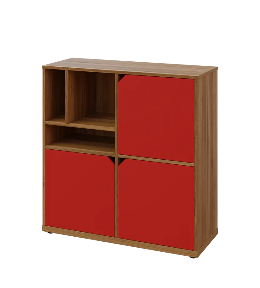 KU3-10DN3 L skříňka 3-dvéřová, niky, 1054x1022x400 mm, provedení levé, ořech světlý/červená