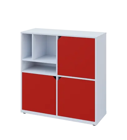 KU3-10DN3 L skříňka 3-dvéřová, niky, 1054x1022x400 mm, provedení levé, bílá sněžná/červená