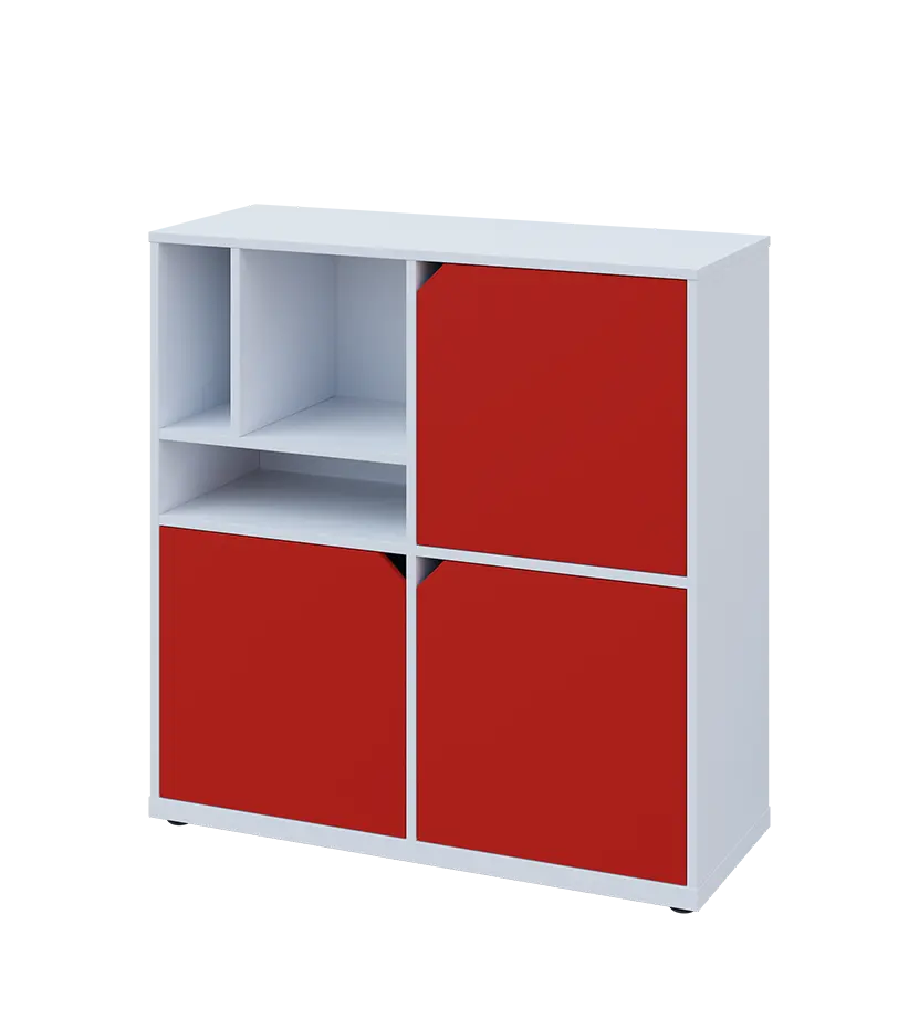 KU3-10DN3 L skříňka 3-dvéřová, niky, 1054x1022x400 mm, provedení levé, bílá sněžná/červená