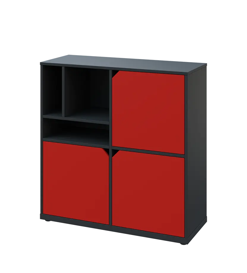 KU3-10DN3 L skříňka 3-dvéřová, niky, 1054x1022x400 mm, provedení levé, antracit/červená