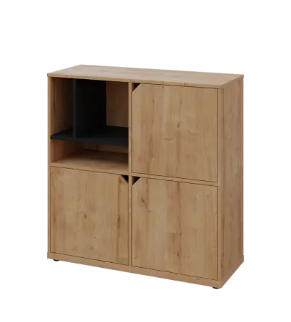 KU3-10DN3 L skříňka 3-dvéřová, niky, 1054x1022x400 mm, provedení levé, korpus a dvířka dub lite/police černá