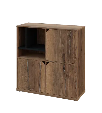 KU3-10DN3 L skříňka 3-dvéřová, niky, 1054x1022x400 mm, provedení levé, korpus a dvířka dub halifax cínový/police černá