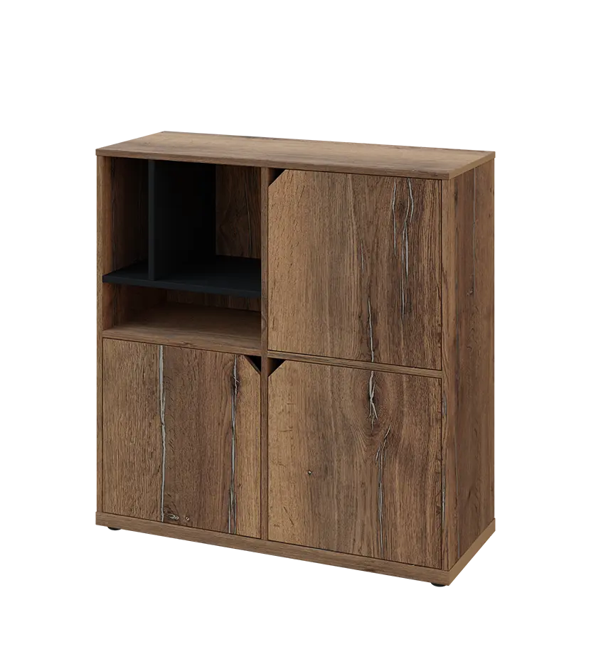 KU3-10DN3 L skříňka 3-dvéřová, niky, 1054x1022x400 mm, provedení levé, korpus a dvířka dub halifax cínový/police černá