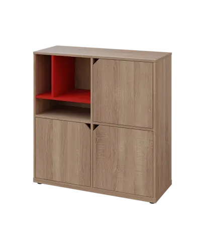 KU3-10DN3 L skříňka 3-dvéřová, niky, 1054x1022x400 mm, provedení levé, korpus a dvířka dub bardolino/police červená