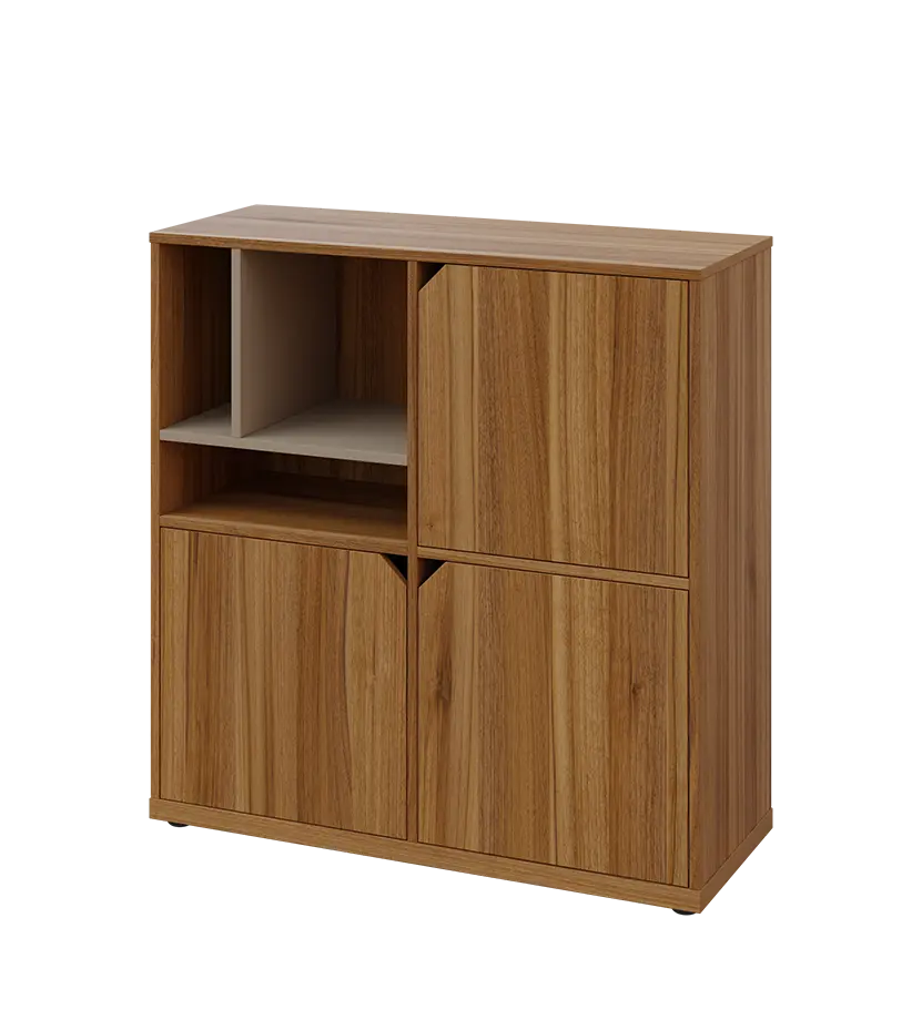 KU3-10DN3 L skříňka 3-dvéřová, niky, 1054x1022x400 mm, provedení levé, korpus a dvířka ořech světlý/police latte