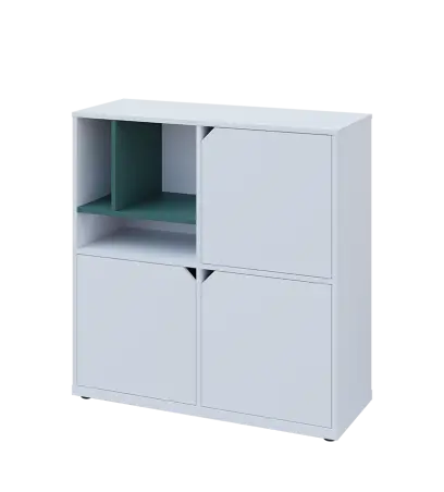 KU3-10DN3 L skříňka 3-dvéřová, niky, 1054x1022x400 mm, provedení levé, korpus a dvířka bílá sněžná/police světle petrolejová