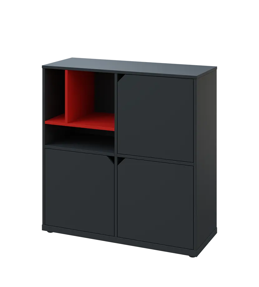 KU3-10DN3 L skříňka 3-dvéřová, niky, 1054x1022x400 mm, provedení levé, korpus a dvířka antracit/police červená