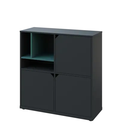 KU3-10DN3 L skříňka 3-dvéřová, niky, 1054x1022x400 mm, provedení levé, korpus a dvířka antracit/police světle petrolejová