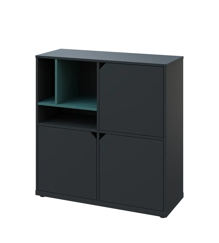 KU3-10DN3 L skříňka 3-dvéřová, niky, 1054x1022x400 mm, provedení levé, korpus a dvířka antracit/police světle petrolejová