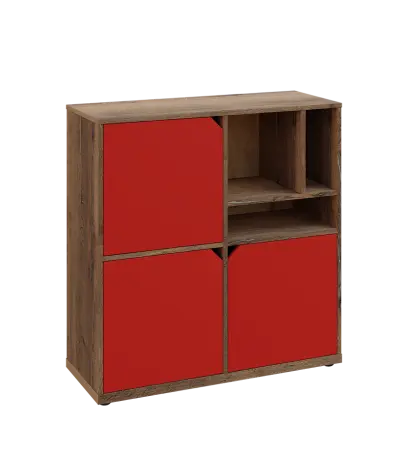 KU3-10DN3 P skříňka 3-dvéřová, niky, 1054x1022x400 mm, provedení pravé, dub halifax cínový/červená