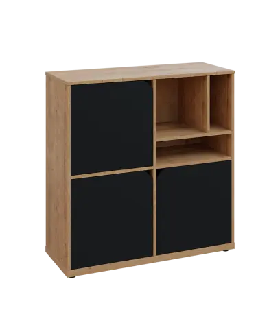 KU3-10DN3 P skříňka 3-dvéřová, niky, 1054x1022x400 mm, provedení pravé, dub lite/černá