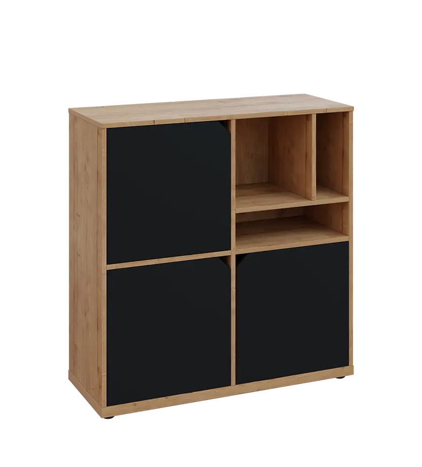 KU3-10DN3 P skříňka 3-dvéřová, niky, 1054x1022x400 mm, provedení pravé, dub lite/černá