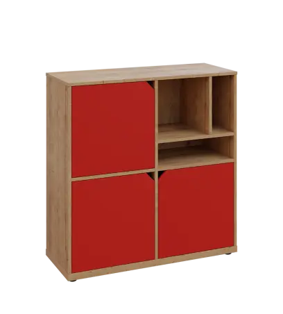 KU3-10DN3 P skříňka 3-dvéřová, niky, 1054x1022x400 mm, provedení pravé, dub lite/červená