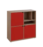 KU3-10DN3 P skříňka 3-dvéřová, niky, 1054x1022x400 mm, provedení pravé, dub bardolino/červená