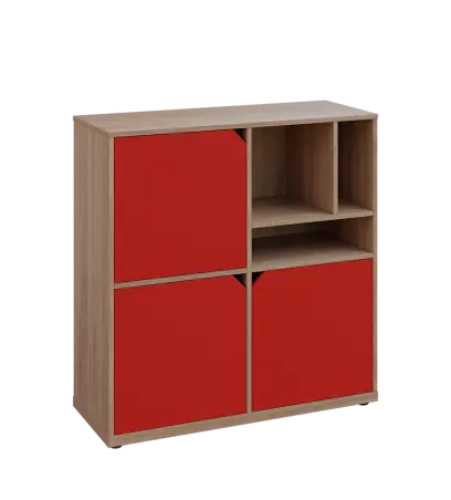 KU3-10DN3 P skříňka 3-dvéřová, niky, 1054x1022x400 mm, provedení pravé, dub bardolino/červená