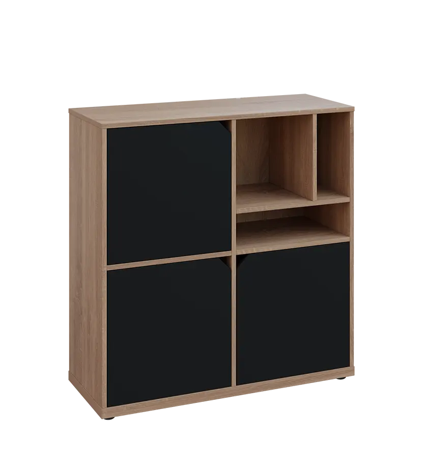 KU3-10DN3 P skříňka 3-dvéřová, niky, 1054x1022x400 mm, provedení pravé, dub bardolino/černá