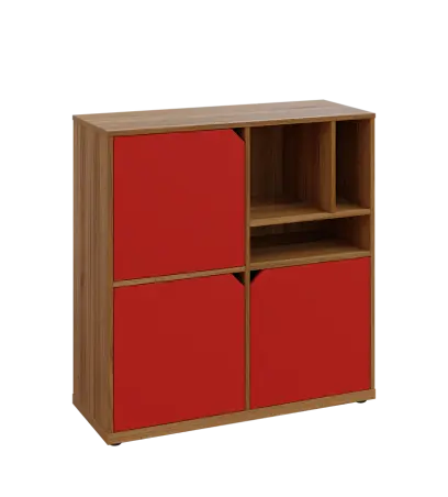 KU3-10DN3 P skříňka 3-dvéřová, niky, 1054x1022x400 mm, provedení pravé, ořech světlý/červená