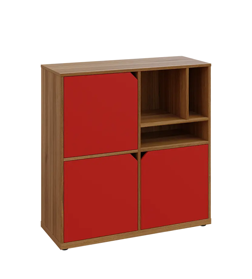 KU3-10DN3 P skříňka 3-dvéřová, niky, 1054x1022x400 mm, provedení pravé, ořech světlý/červená