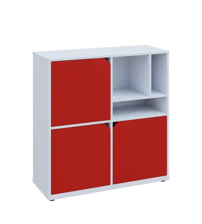 KU3-10DN3 P skříňka 3-dvéřová, niky, 1054x1022x400 mm, provedení pravé, bílá sněžná/červená