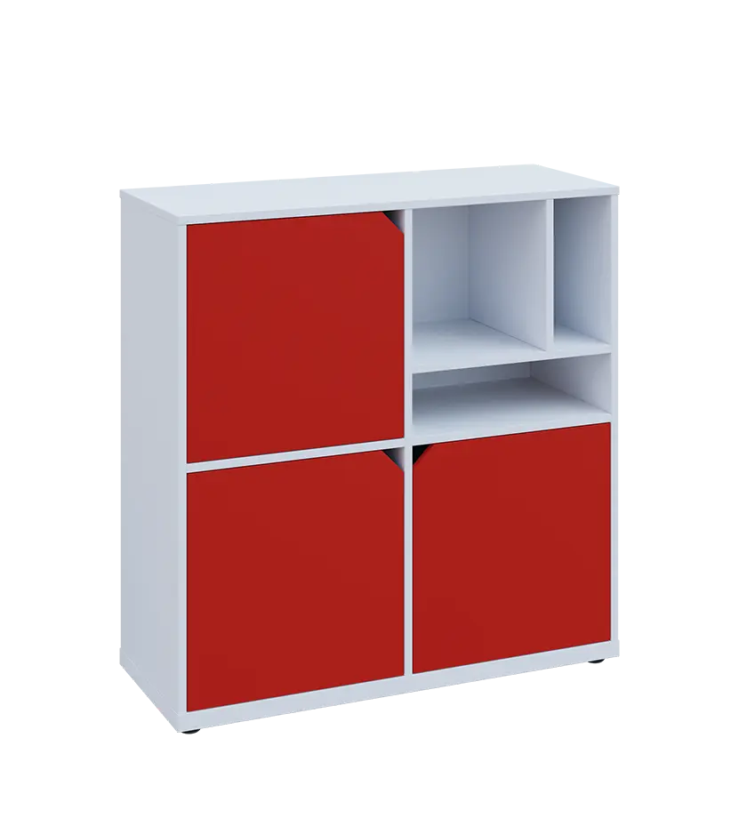 KU3-10DN3 P skříňka 3-dvéřová, niky, 1054x1022x400 mm, provedení pravé, bílá sněžná/červená