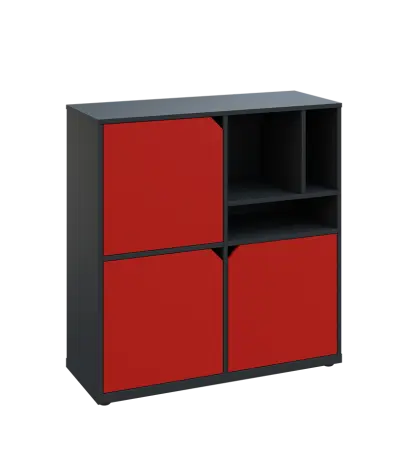 KU3-10DN3 P skříňka 3-dvéřová, niky, 1054x1022x400 mm, provedení pravé, antracit/červená