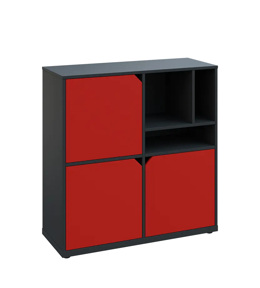 KU3-10DN3 P skříňka 3-dvéřová, niky, 1054x1022x400 mm, provedení pravé, antracit/červená