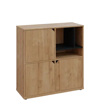 KU3-10DN3 P skříňka 3-dvéřová, niky, 1054x1022x400 mm, provedení pravé, korpus a dvířka dub lite/police černá