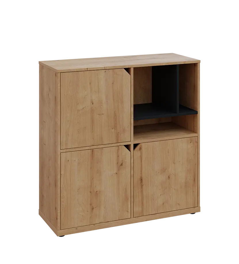 KU3-10DN3 P skříňka 3-dvéřová, niky, 1054x1022x400 mm, provedení pravé, korpus a dvířka dub lite/police černá