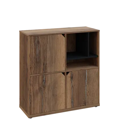 KU3-10DN3 P skříňka 3-dvéřová, niky, 1054x1022x400 mm, provedení pravé, korpus a dvířka dub halifax cínový/police černá