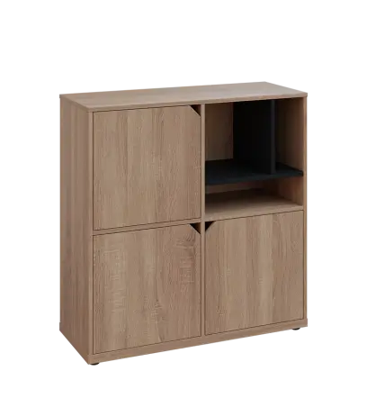 KU3-10DN3 P skříňka 3-dvéřová, niky, 1054x1022x400 mm, provedení pravé, korpus a dvířka dub bardolino/police černá