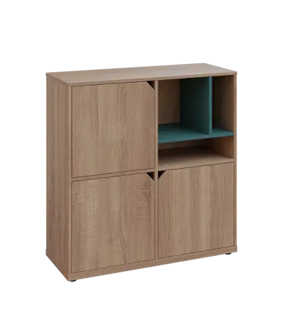 KU3-10DN3 P skříňka 3-dvéřová, niky, 1054x1022x400 mm, provedení pravé, korpus a dvířka dub bardolino/police světle petrolejová