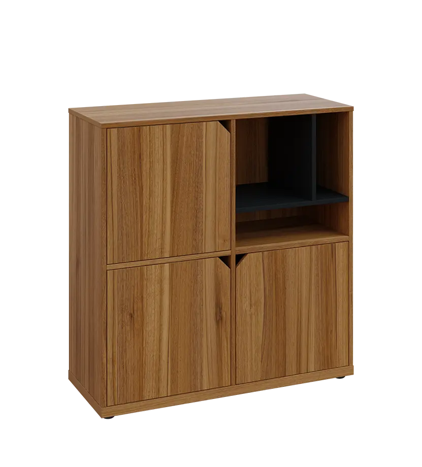 KU3-10DN3 P skříňka 3-dvéřová, niky, 1054x1022x400 mm, provedení pravé, korpus a dvířka ořech světlý/police černá