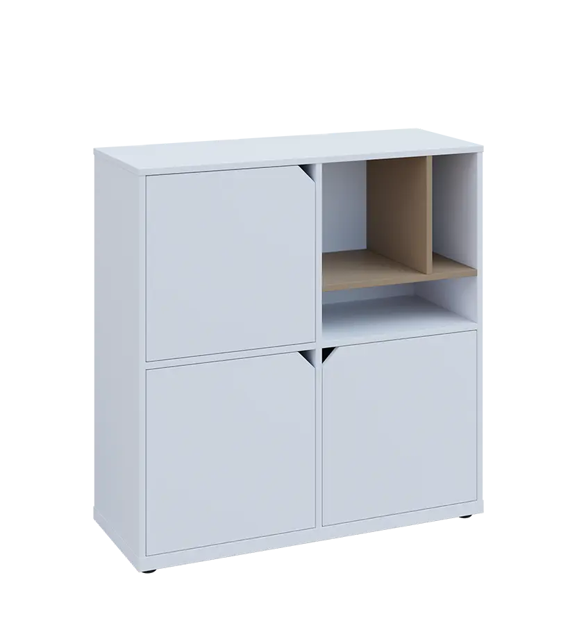 KU3-10DN3 P skříňka 3-dvéřová, niky, 1054x1022x400 mm, provedení pravé, korpus a dvířka bílá sněžná/police latte