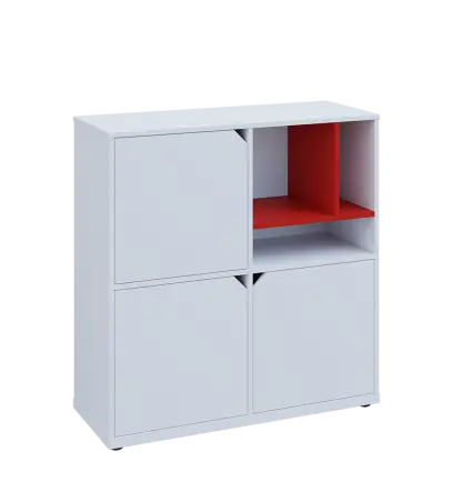 KU3-10DN3 P skříňka 3-dvéřová, niky, 1054x1022x400 mm, provedení pravé, korpus a dvířka bílá sněžná/police červená