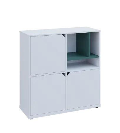 KU3-10DN3 P skříňka 3-dvéřová, niky, 1054x1022x400 mm, provedení pravé, korpus a dvířka bílá sněžná/police světle petrolejová