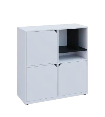 KU3-10DN3 P skříňka 3-dvéřová, niky, 1054x1022x400 mm, provedení pravé, korpus a dvířka bílá sněžná/police černá